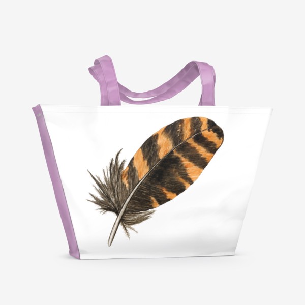 Пляжная сумка &laquo;Перо полосатое коричневое акварель&raquo;