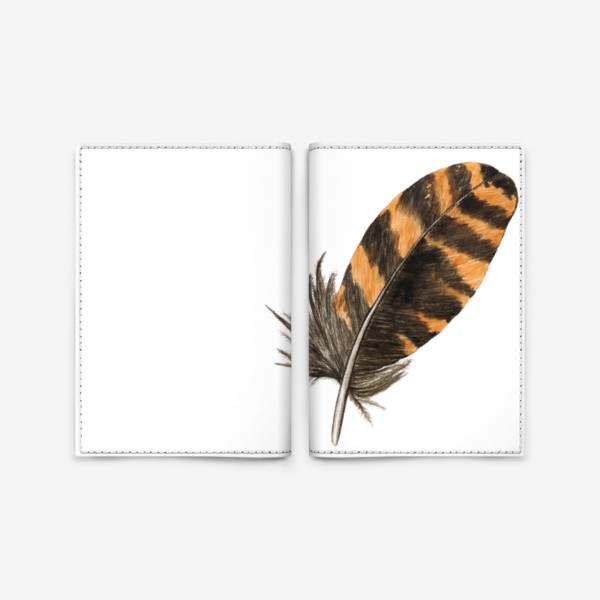 Обложка для паспорта «Перо полосатое коричневое акварель»