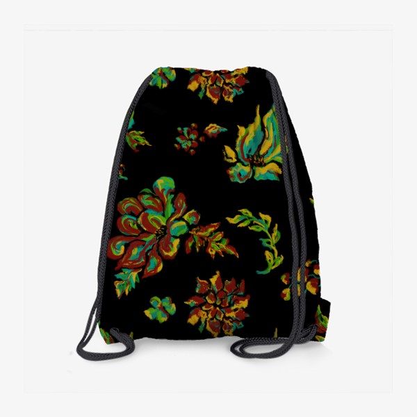 Рюкзак «Цветочный узор на чёрном фоне»