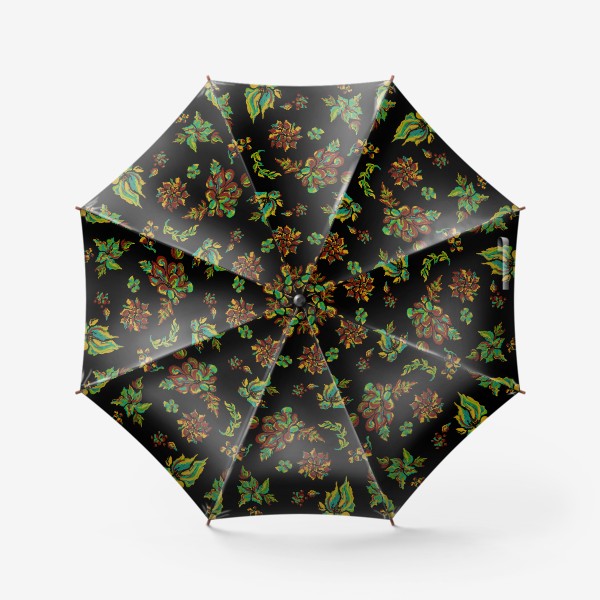 Зонт «Цветочный узор на чёрном фоне»