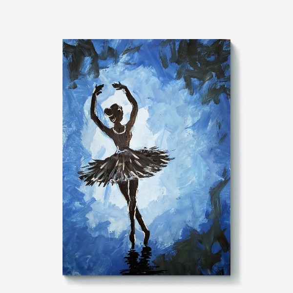 Холст «Черный силуэт балерины на сине-голубом фоне»