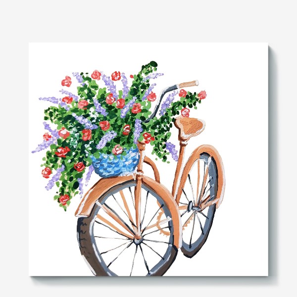 Холст «Велосипед с корзиной цветов»