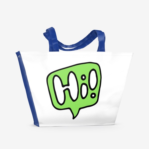 Пляжная сумка &laquo;комикс рисунок слово Hi с восклицательным знаком в зеленом облаке речи. привет в комикс стиле на детский принт&raquo;