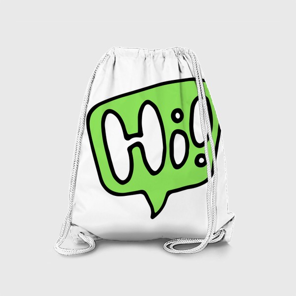 Рюкзак «комикс рисунок слово Hi с восклицательным знаком в зеленом облаке речи. привет в комикс стиле на детский принт»