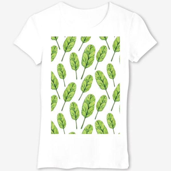 Футболка «Зеленые листья шпината акварель»