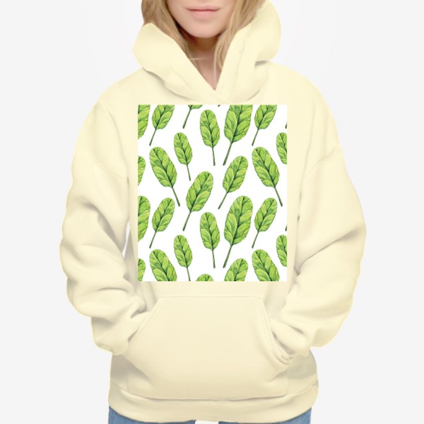 Худи «Зеленые листья шпината акварель»