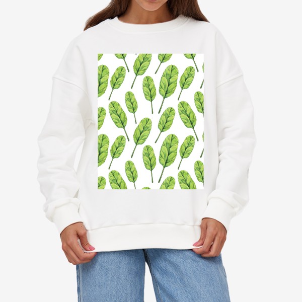 Свитшот «Зеленые листья шпината акварель»