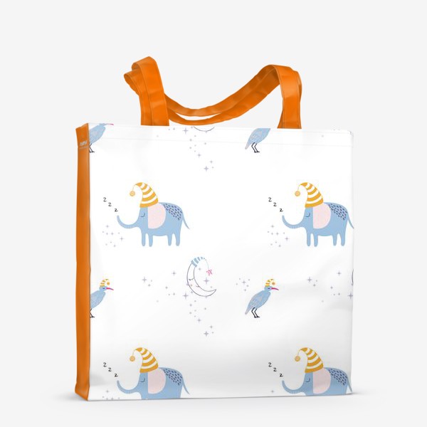 Сумка-шоппер «Детский принт со слоном, птицей и луной»