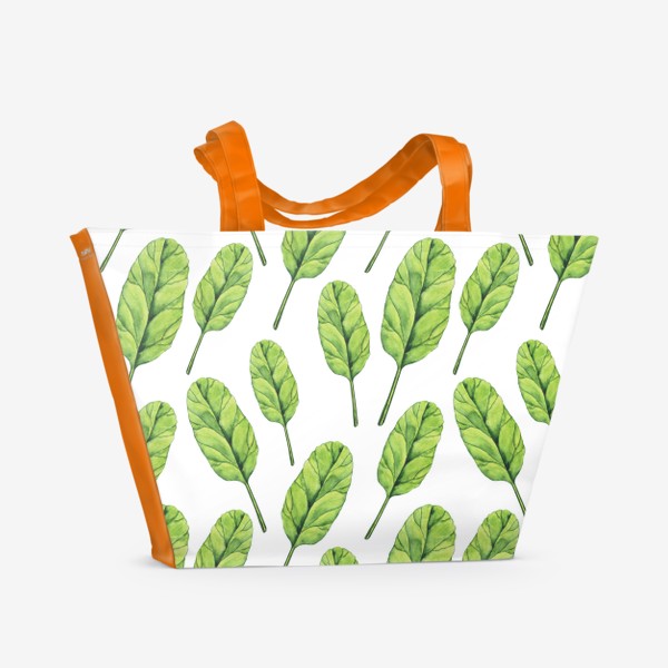 Пляжная сумка «Зеленые листья шпината акварель»
