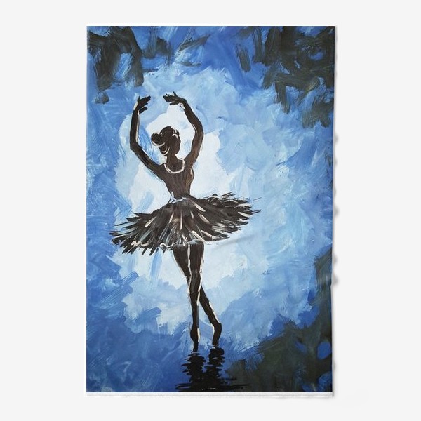 Полотенце «Черный силуэт балерины на сине-голубом фоне»