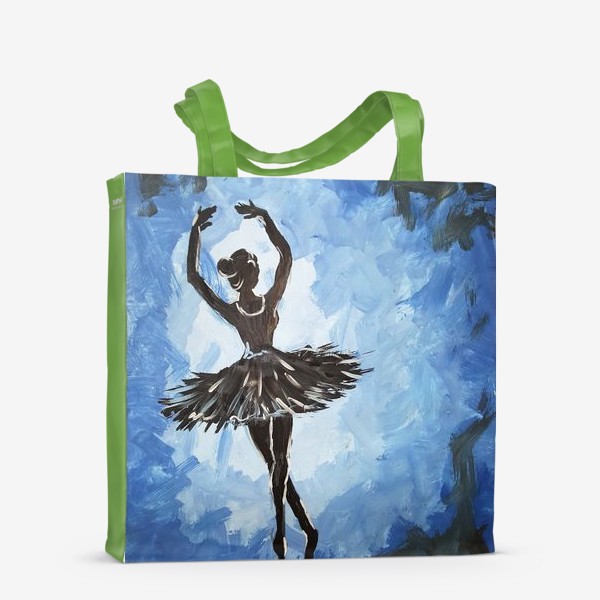 Сумка-шоппер «Черный силуэт балерины на сине-голубом фоне»