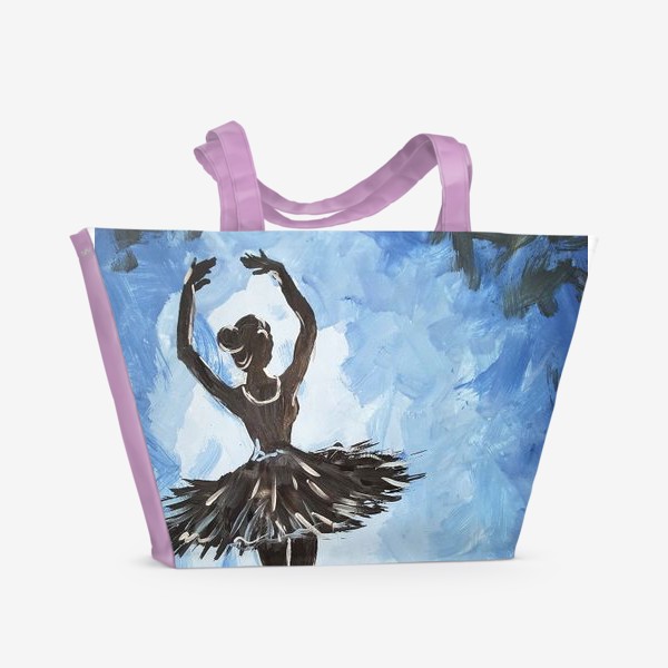 Пляжная сумка &laquo;Черный силуэт балерины на сине-голубом фоне&raquo;