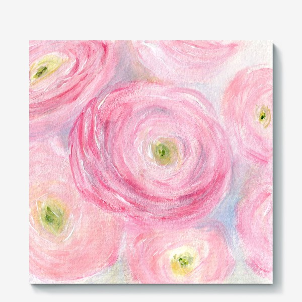 Холст «Ранункулюсы, нежные розовые цветы»