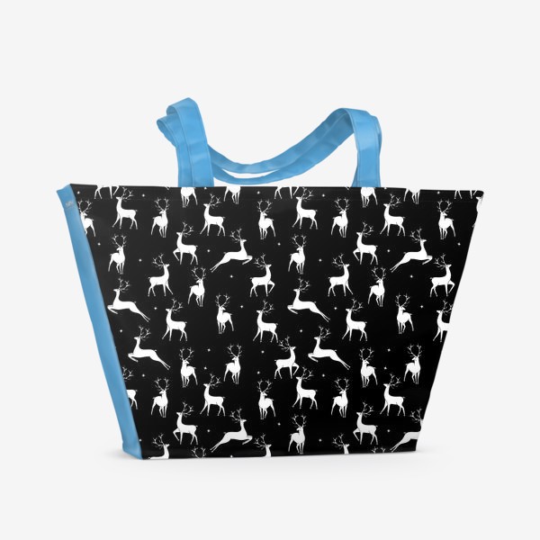 Пляжная сумка «Новогодние олени со звездами»