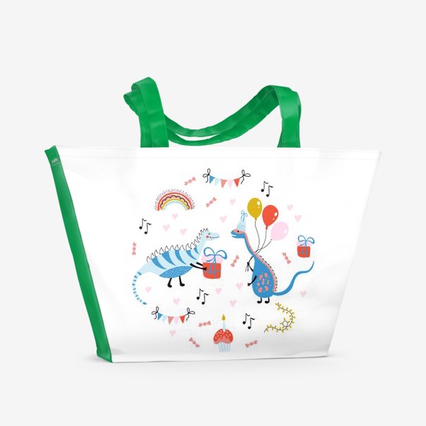 Пляжная сумка «Праздничная иллюстрация с динозаврами»