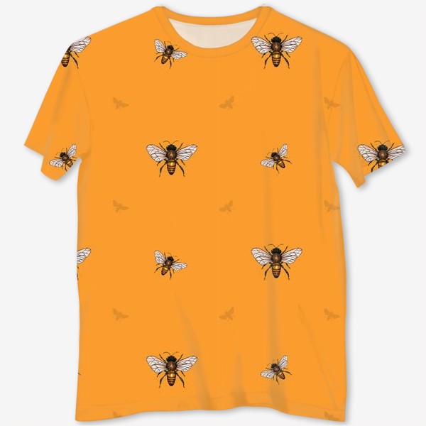 Футболка с полной запечаткой «Пчелы на оранжевом фоне из коллекции Медовое лето»