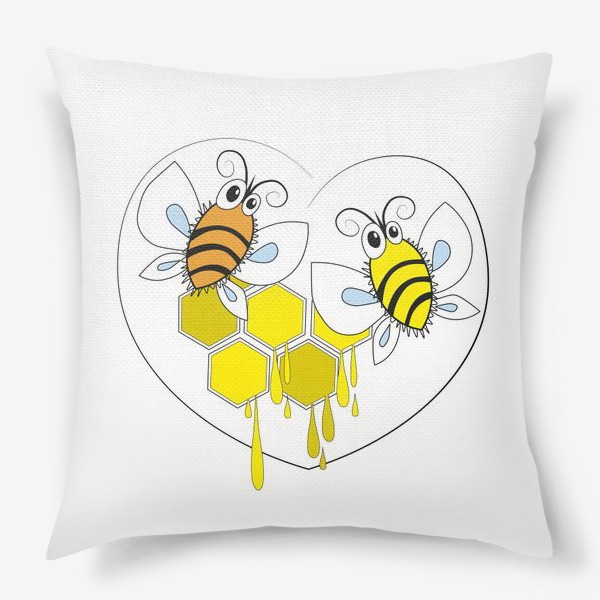 Подушка «Пчёлки. Принт с пчёлами и сотами.»
