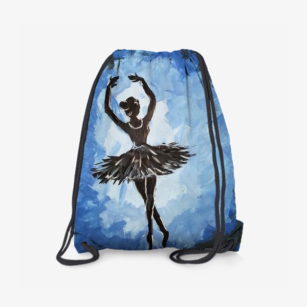 Рюкзак «Черный силуэт балерины на сине-голубом фоне»