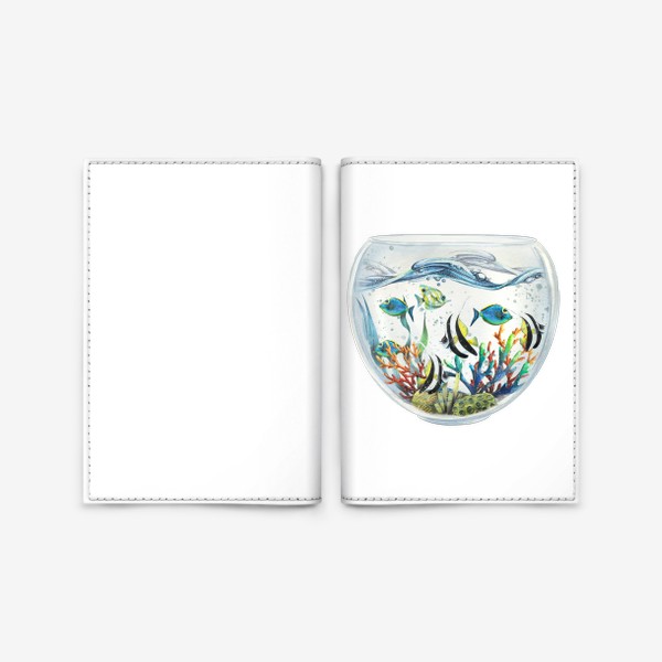 Обложка для паспорта «Яркие тропические рыбки, аквариум. Акварельные.»