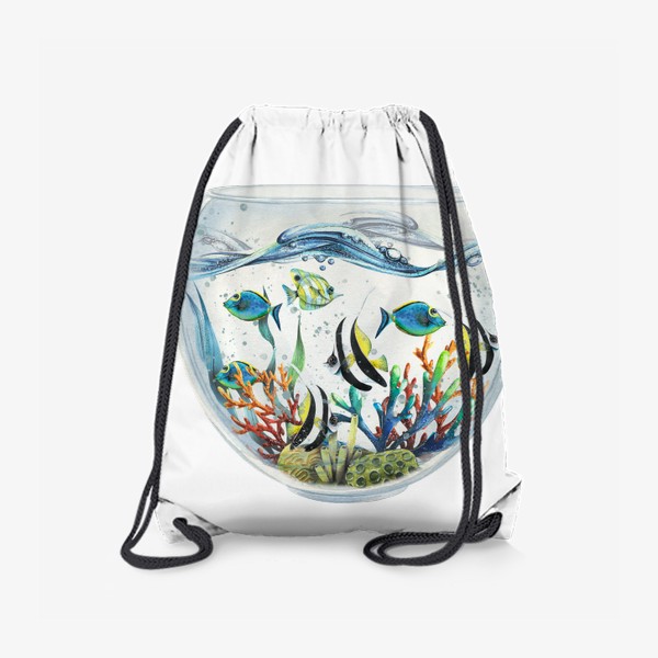 Рюкзак «Яркие тропические рыбки, аквариум. Акварельные.»