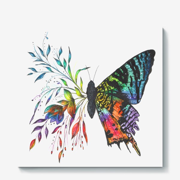 Холст «Бабочка с цветами»