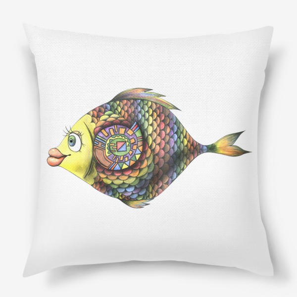 Подушка «Яркая разноцветная рыбка. Радуга. Графика.»