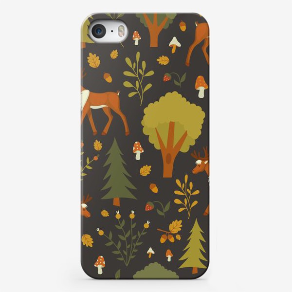 Чехол iPhone «Сказочный осенний лес с оленем , грибами, ягодами, желудями и листьями»