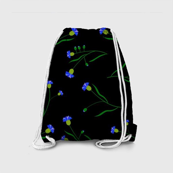 Рюкзак «синие васильки на черном фоне»