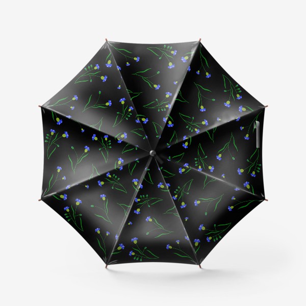 Зонт «синие васильки на черном фоне»
