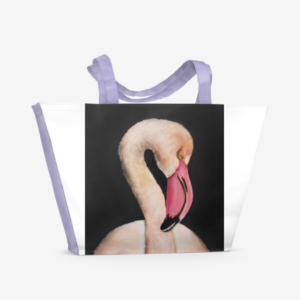 Пляжная сумка «Розовый Фламинго крупным планом на темном фоне»