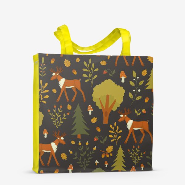 Сумка-шоппер &laquo;Сказочный осенний лес с оленем , грибами, ягодами, желудями и листьями&raquo;
