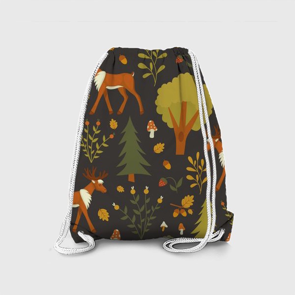 Рюкзак «Сказочный осенний лес с оленем , грибами, ягодами, желудями и листьями»