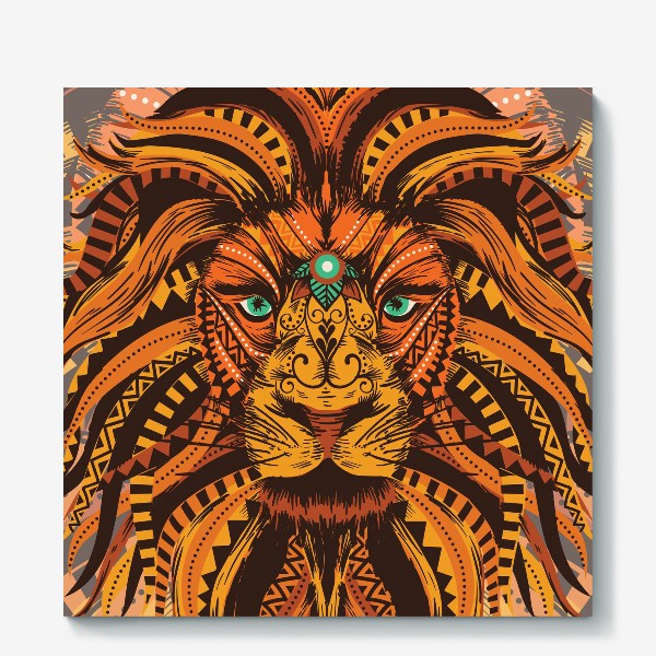 Холст «Разноцветный лев в африканском узоре»