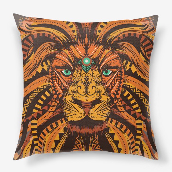 Подушка «Разноцветный лев в африканском узоре»
