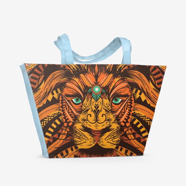 Пляжная сумка «Разноцветный лев в африканском узоре»