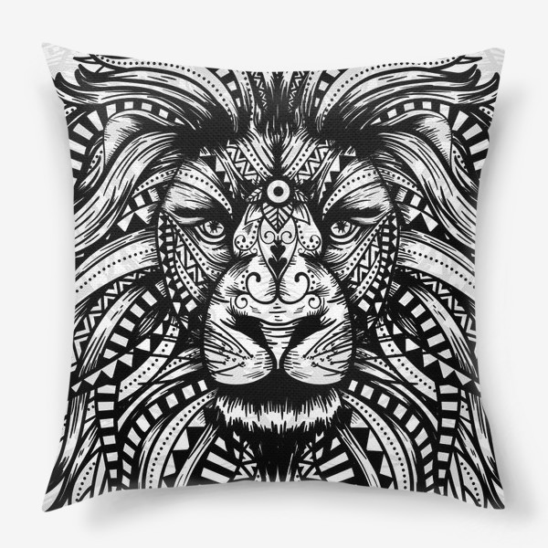 Подушка «Черно белый лев в африканском узоре»