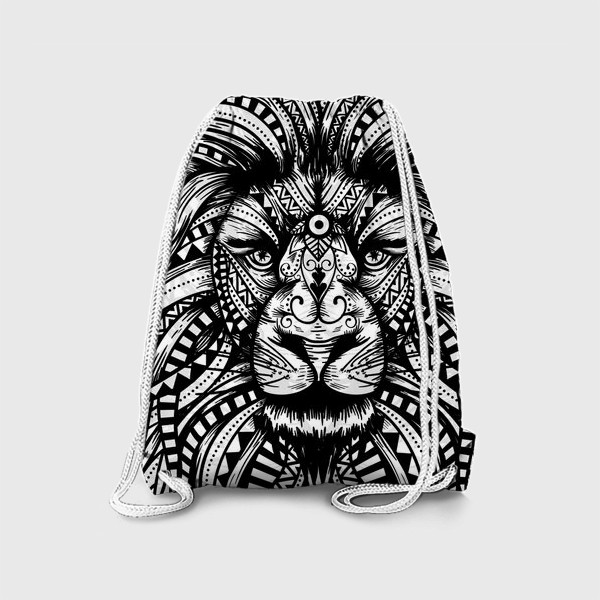 Рюкзак «Черно белый лев в африканском узоре»