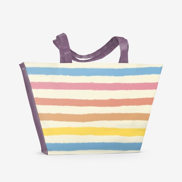 Пляжная сумка &laquo;Акварельные линии пастельных цветов на бежевом теплом фоне&raquo;