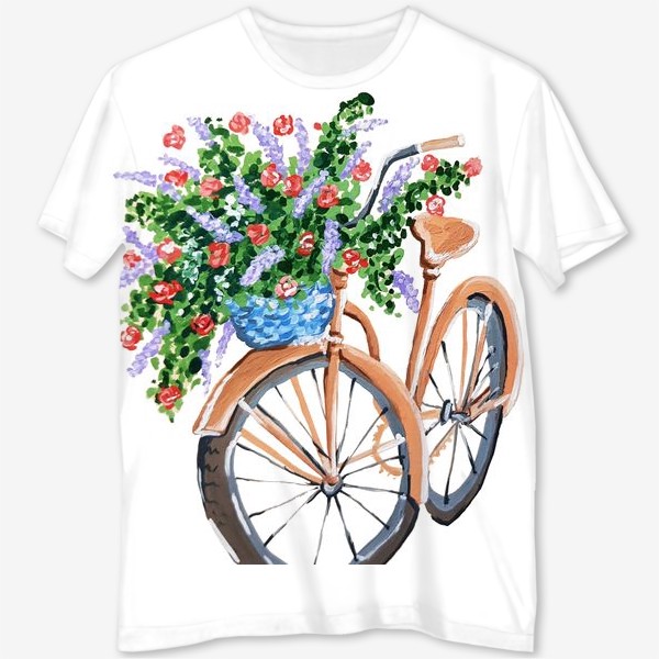 Футболка с полной запечаткой «Велосипед с корзиной цветов»