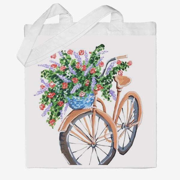 Сумка хб «Велосипед с корзиной цветов»