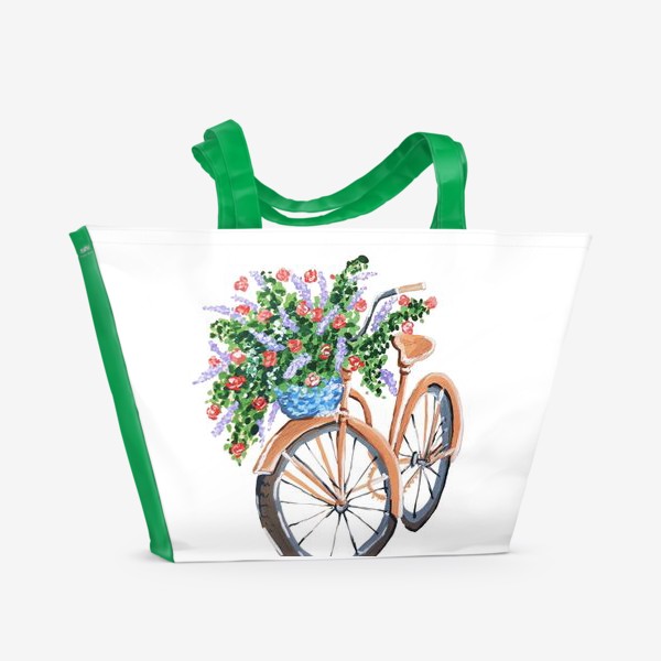 Пляжная сумка «Велосипед с корзиной цветов»