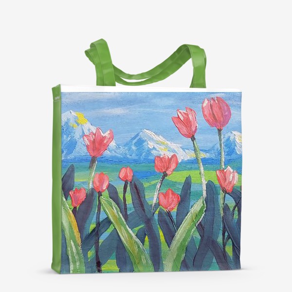Сумка-шоппер «Поле тюльпанов на фоне гор»