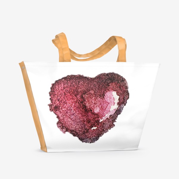 Пляжная сумка «Сердце. Блестки. Акварель»
