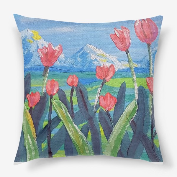 Подушка «Поле тюльпанов на фоне гор»