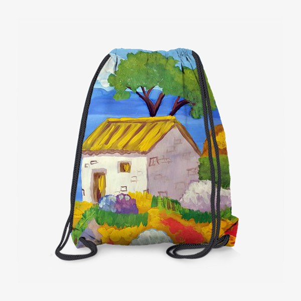 Рюкзак «Бежевый домик на берегу моря в цветах.»