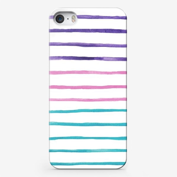 Чехол iPhone «Разноцветные акварельные полоски. Фиолетовый, розовый, бирюзовый.»