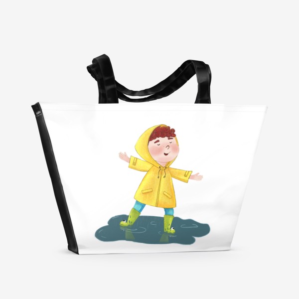 Пляжная сумка «Мальчик радуется дождю»