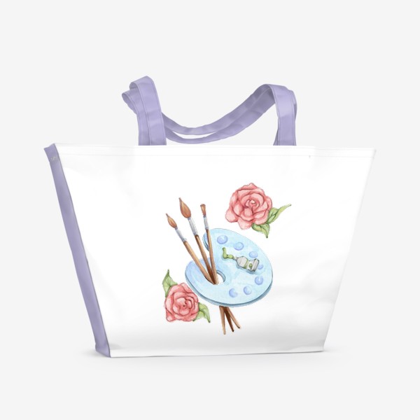 Пляжная сумка «Художник, палитра, кисти, цветы.»