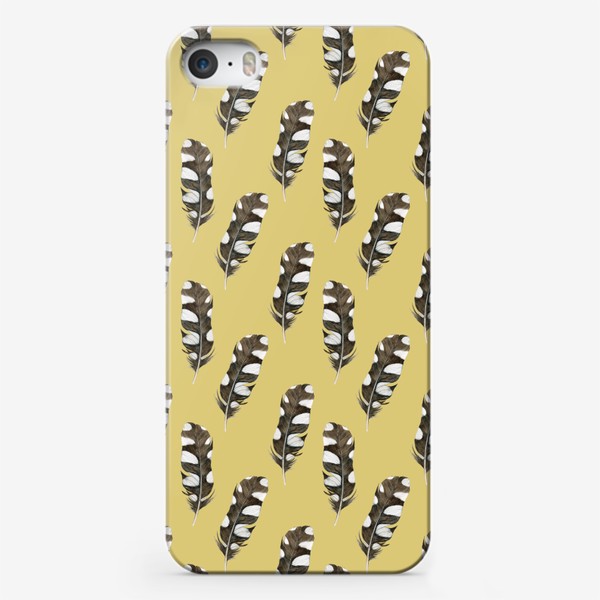 Чехол iPhone «Акварельные перья дятла на бежевом»