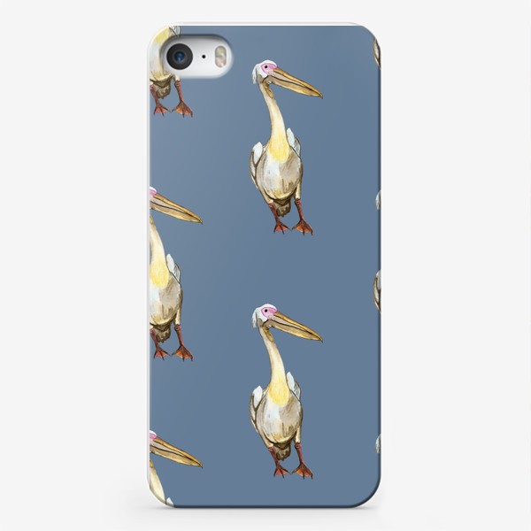 Чехол iPhone «Белый пеликан на синем акварель»
